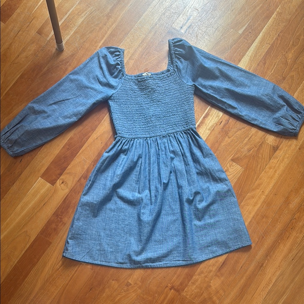 Crewcuts Blue Square Neck Bishop Sleeve Sundress